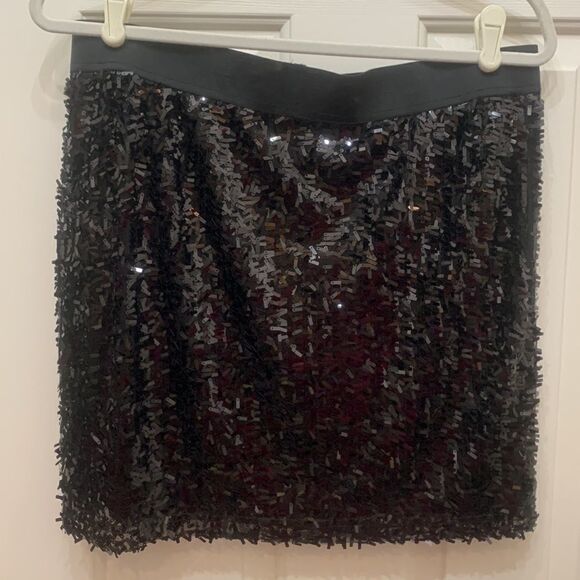 Willie Smith Large Black Sequined Shimmer 💯% Polyester Lined Mini Skirt New - Picture 3 of 5